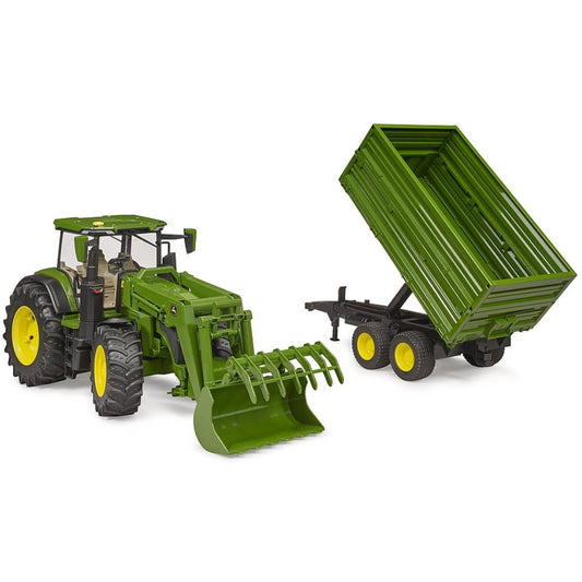 Bruder John Deere 7R 350 mit Frontlader & Tandemachstransportanhänger