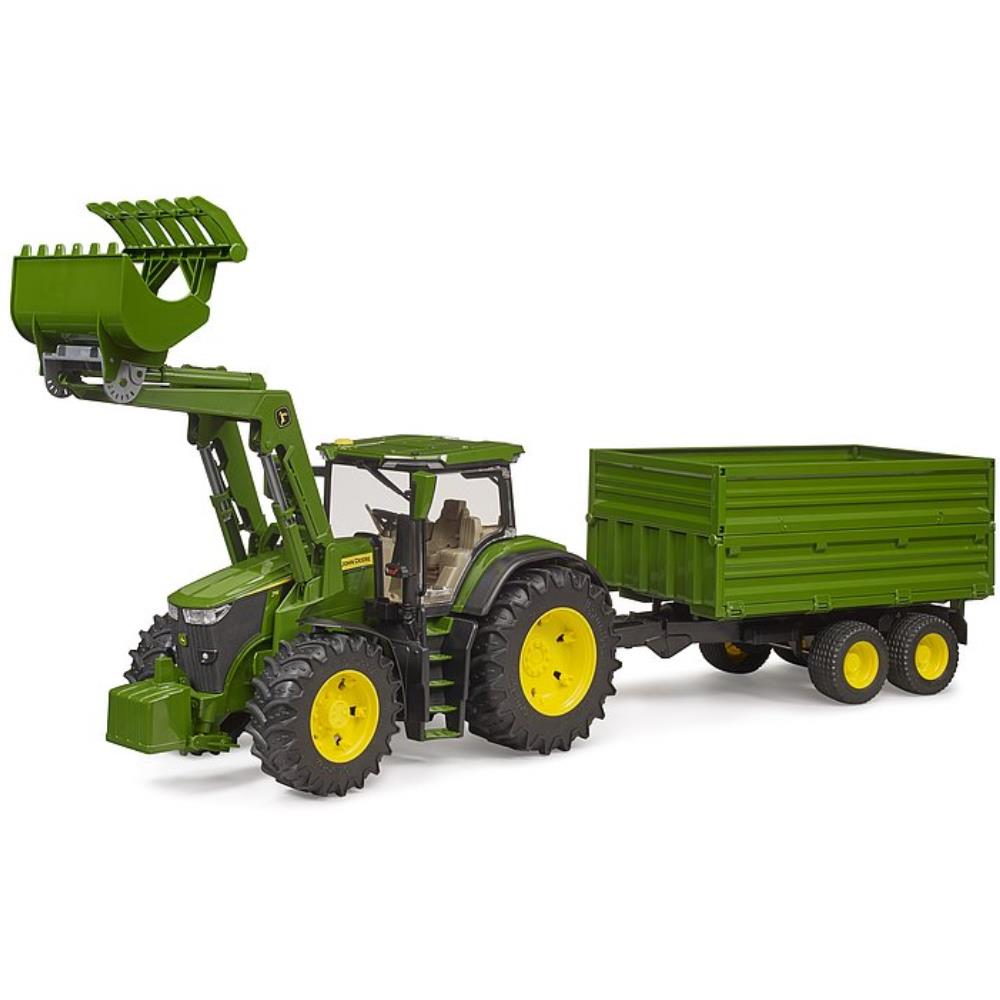 Bruder John Deere 7R 350 mit Frontlader & Tandemachstransportanhänger