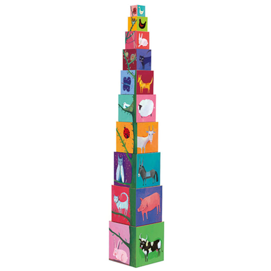 Djeco Pyramide Natur und Tiere, 10 Würfel