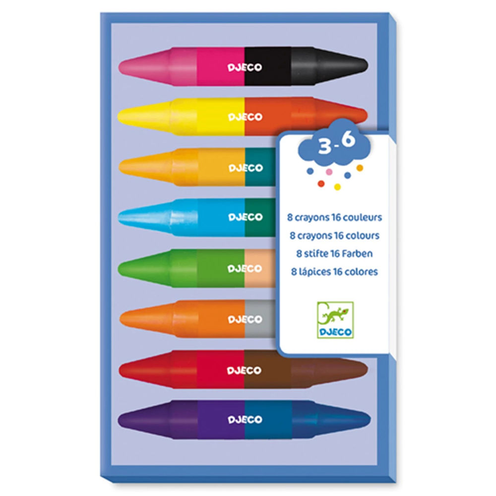 Djeco 8 Wachsmalkreiden, 16 Farben